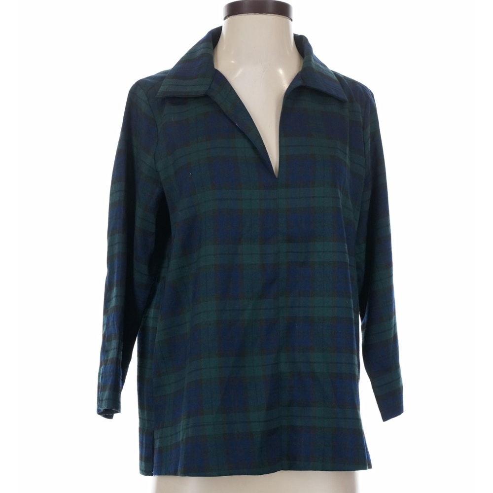 Tuckernuck Navy and Green Plaid Blouse